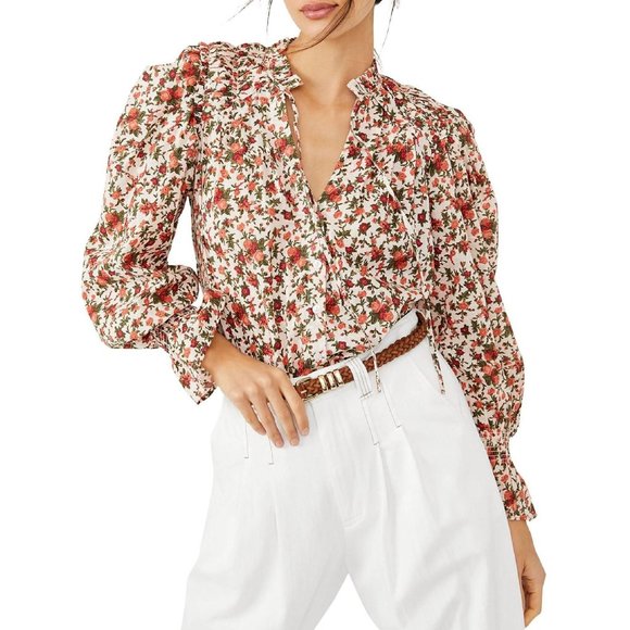FREE PEOPLE Meant To Be Floral Cotton Blouse Vintage Combo - Medium - Picture 5 of 5